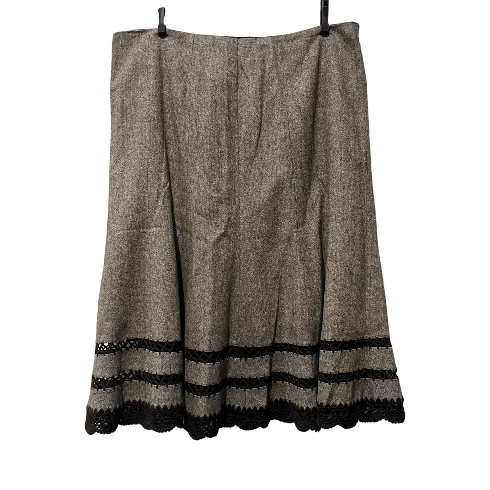 Talbots Skirt Tweed Wool Blend Midi Brown Crochet‎ Academia Twee Women's 16 Pet